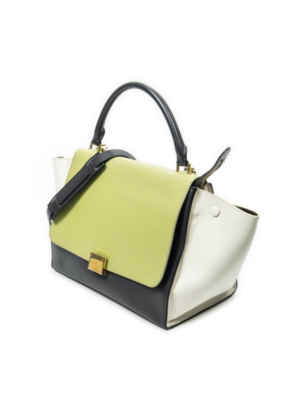 Celine Tricolor Trapeze Gray Light Green Ivory Calfskin Leather Messenger - Picture 2 of 10